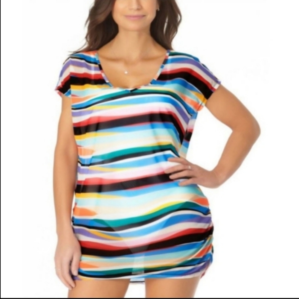 Anne Cole Abstract V Neck Mesh Swim Bathing Suit Cover-up 22 24